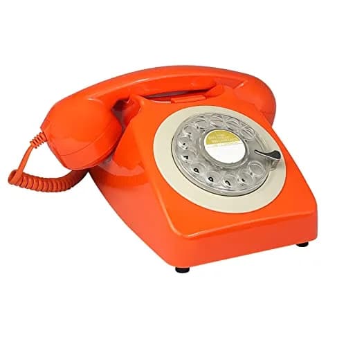 Benotek Rotary Dial Telephone Classic Metal Bell, 20.9cm (8.2in) Orange | Plug-and-Play Landline Phone with Redial thumbnail 3