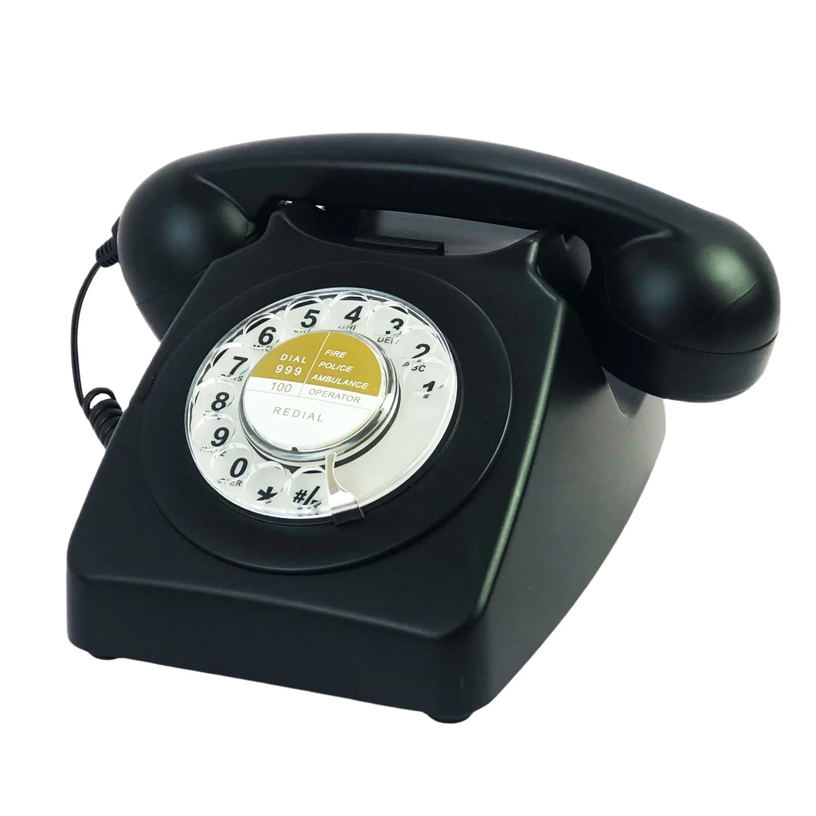 Benotek Rotary Dial Telephone Classic Metal Bell, 20.9cm (8.2in) Orange | Plug-and-Play Landline Phone with Redial — Black