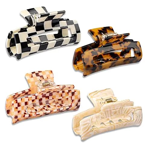 Magicsky Checkered Hair Claw Clips for Women Thick & Thin Hair, 4 Pack | Elegant & Durable thumbnail 1