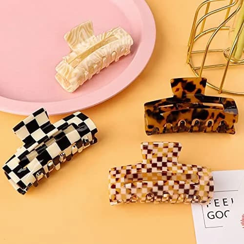 Magicsky Checkered Hair Claw Clips for Women Thick & Thin Hair, 4 Pack | Elegant & Durable thumbnail 5