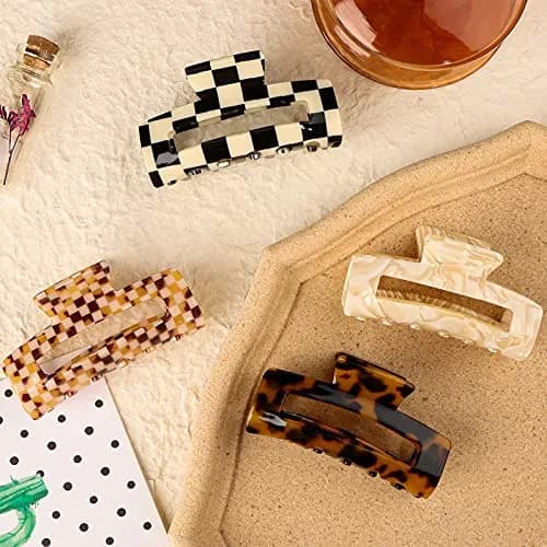 Magicsky Checkered Hair Claw Clips for Women Thick & Thin Hair, 4 Pack | Elegant & Durable thumbnail 6