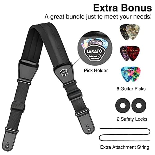 LEKATO 3" Wide Memory Foam Bass Guitar Strap 127-155cm (50"-61") | Padded, Adjustable, Pick Holder & Strap Locks thumbnail 8