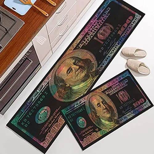 GUBIYU Black Bathroom Rug Set of 2 | Money Dollar Bill Pattern, Water Absorption, Non-Slip Rubber Backing (45x75cm+45x150cm) thumbnail 6