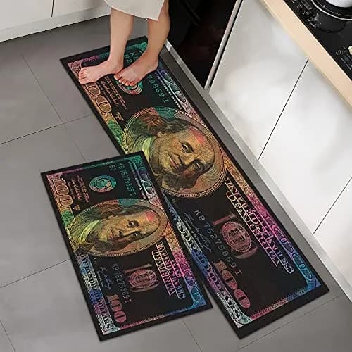 GUBIYU Black Bathroom Rug Set of 2 | Money Dollar Bill Pattern, Water Absorption, Non-Slip Rubber Backing (45x75cm+45x150cm) thumbnail 7