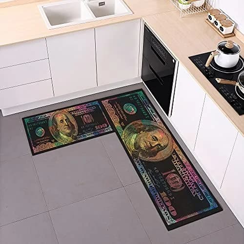 GUBIYU Black Bathroom Rug Set of 2 | Money Dollar Bill Pattern, Water Absorption, Non-Slip Rubber Backing (45x75cm+45x150cm) thumbnail 8