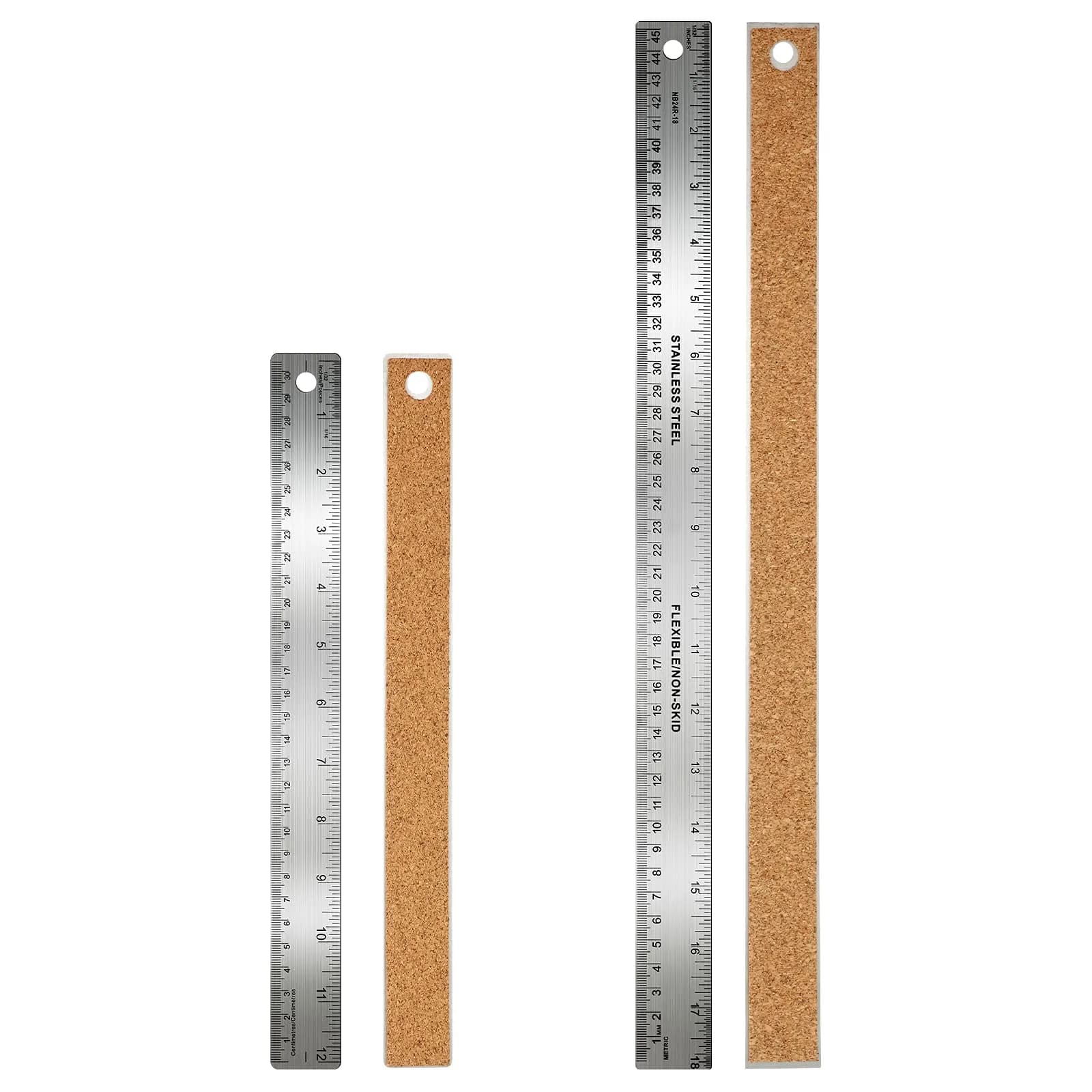 Frienda 2 Pcs Metal Ruler Cork Backed 30cm (12 Inch) & 45cm (18 Inch) | Non-Slip Straight Edge for Precise Measuring - main product image