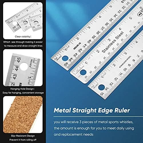 Frienda 2 Pcs Metal Ruler Cork Backed 30cm (12 Inch) & 45cm (18 Inch) | Non-Slip Straight Edge for Precise Measuring thumbnail 4