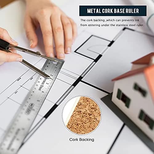 Frienda 2 Pcs Metal Ruler Cork Backed 30cm (12 Inch) & 45cm (18 Inch) | Non-Slip Straight Edge for Precise Measuring thumbnail 6