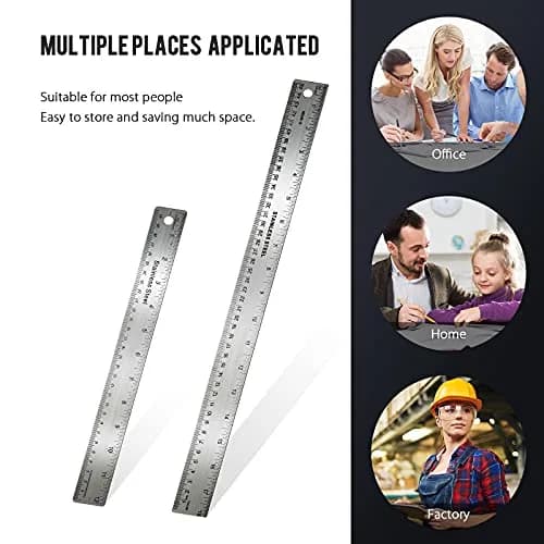Frienda 2 Pcs Metal Ruler Cork Backed 30cm (12 Inch) & 45cm (18 Inch) | Non-Slip Straight Edge for Precise Measuring thumbnail 3