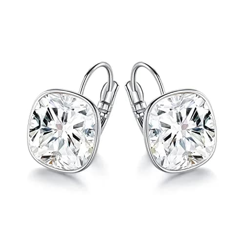 MDFUN White Bella Crystal Drop Earrings 12 mm (0.47 in) | Hypoallergenic 18K White Gold Plated Jewelry for Women thumbnail 6