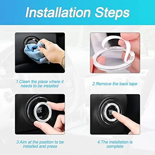 AUKEPO Car Start Button Ring Stickers, Double Silver | Sparkling Interior Decor, Universal Fit thumbnail 4