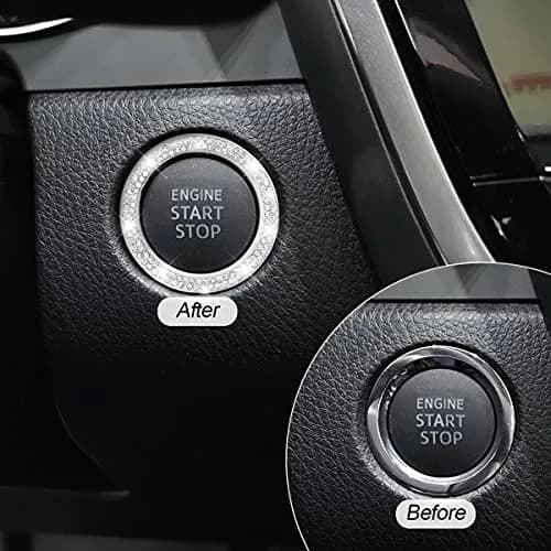 AUKEPO Car Start Button Ring Stickers, Double Silver | Sparkling Interior Decor, Universal Fit thumbnail 5