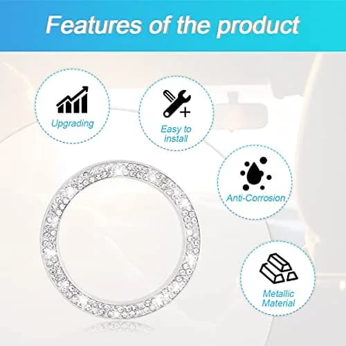 AUKEPO Car Start Button Ring Stickers, Double Silver | Sparkling Interior Decor, Universal Fit thumbnail 2