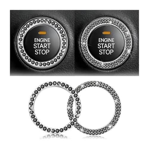 AUKEPO 2PCS Car Start Button Ring Stickers, Set Black | Bling Crystal Rhinestone Ignition Knob Trim thumbnail 1