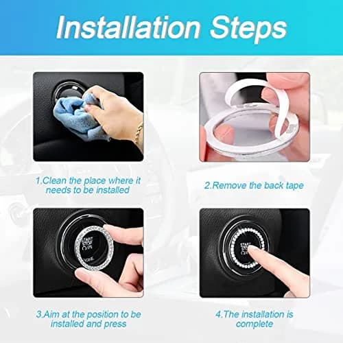 AUKEPO 2PCS Car Start Button Ring Stickers, Set Black | Bling Crystal Rhinestone Ignition Knob Trim thumbnail 4