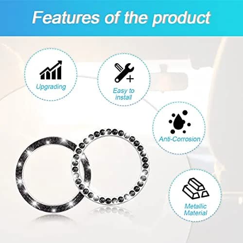AUKEPO 2PCS Car Start Button Ring Stickers, Set Black | Bling Crystal Rhinestone Ignition Knob Trim thumbnail 3