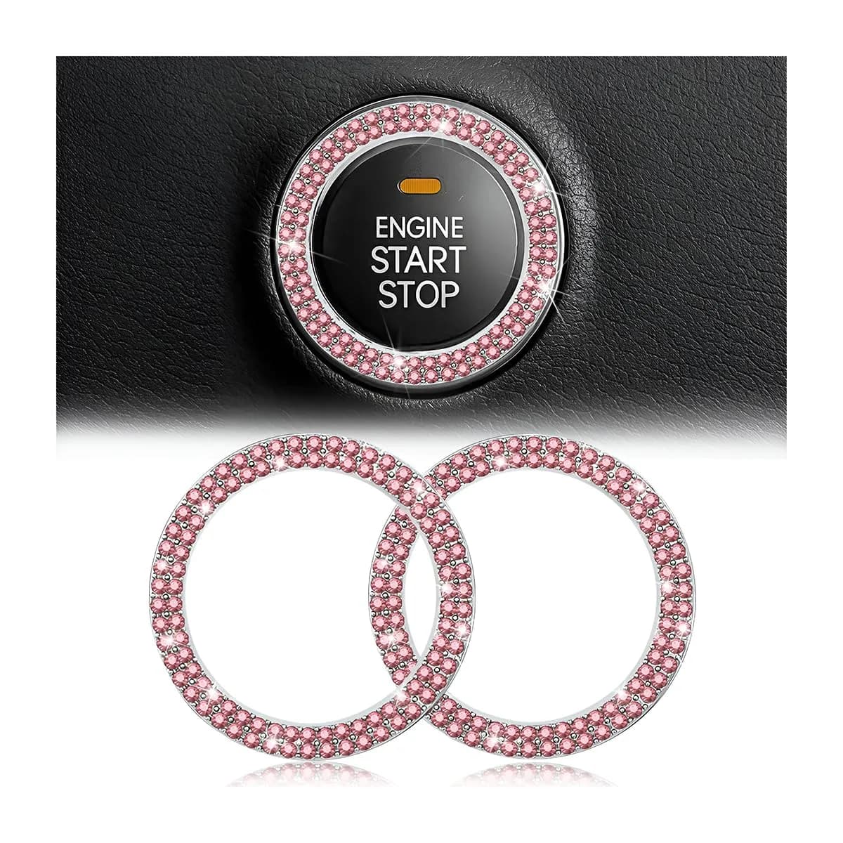 AUKEPO Car Start Button Ring Stickers, Double Silver | Sparkling Interior Decor, Universal Fit — Double Pink