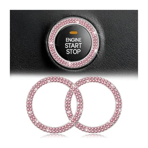 AUKEPO Double Pink 2PCS Car Start Button Ring Stickers | Bling Crystal Rhinestone Ignition Knob Trim thumbnail 1