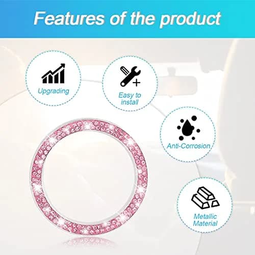 AUKEPO Double Pink 2PCS Car Start Button Ring Stickers | Bling Crystal Rhinestone Ignition Knob Trim thumbnail 3
