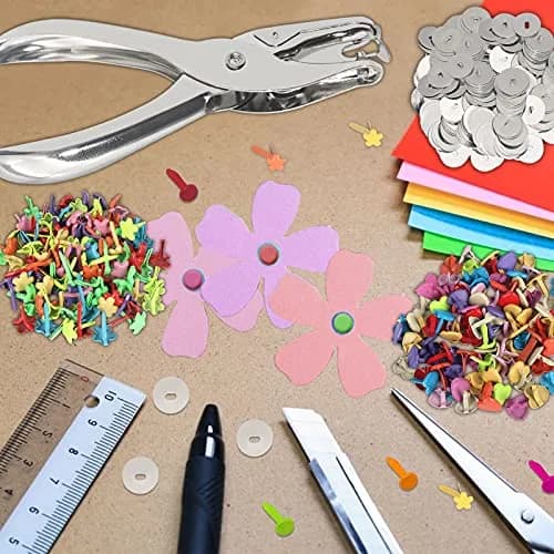 Runloon 400 Pcs Mini Brad Paper Fastener Multicolor Metal Brads with Washers & Hole Punch | Craft & Scrapbooking Supplies thumbnail 4