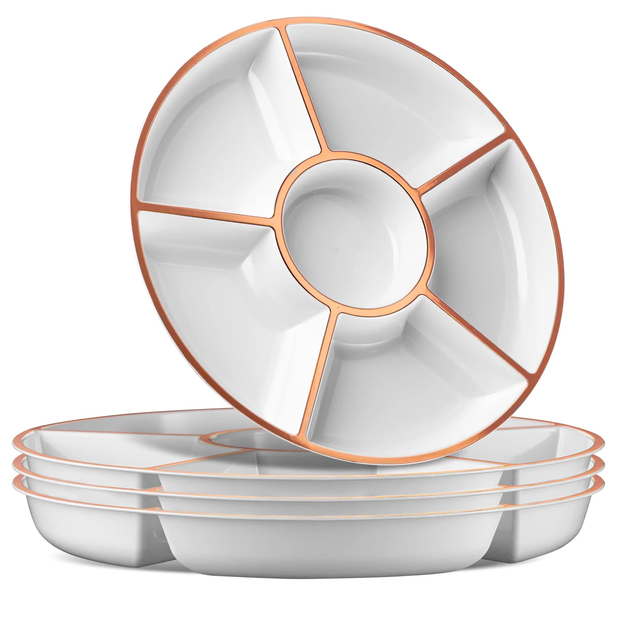 Plasticpro 6 Sectional Round Plastic Serving Tray/Platter 12 inch | Elegant & Heavyweight