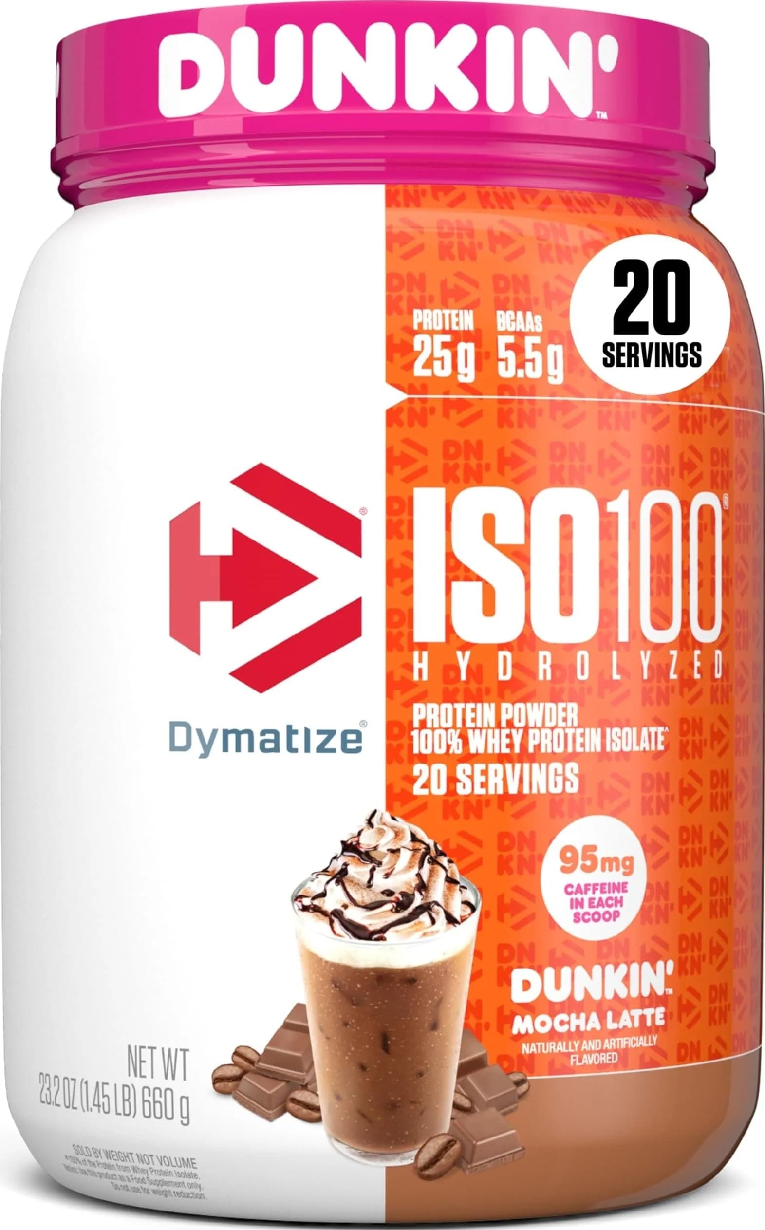 Dymatize DUNKIN' MOCHA LATTE protein powder tub Whey isolate 20 servings