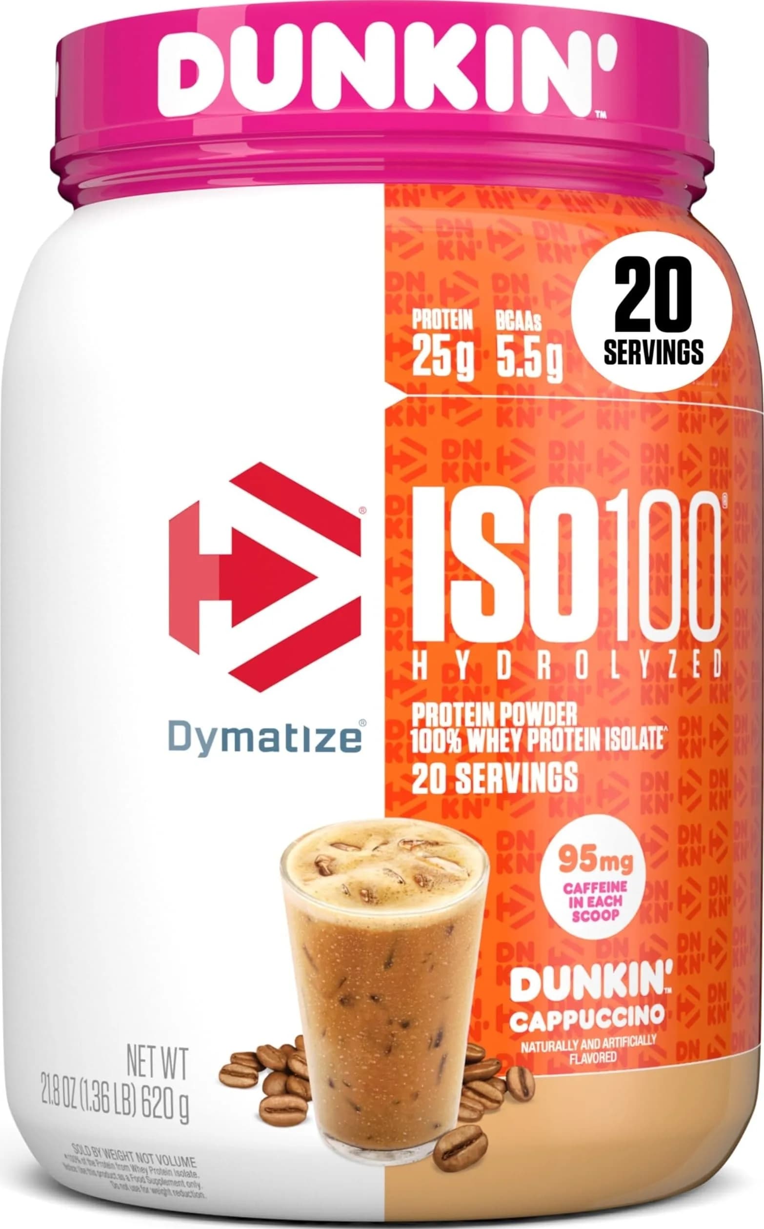 Dymatize DUNKIN' CAPPUCCINO protein powder tub Whey isolate 20 servings