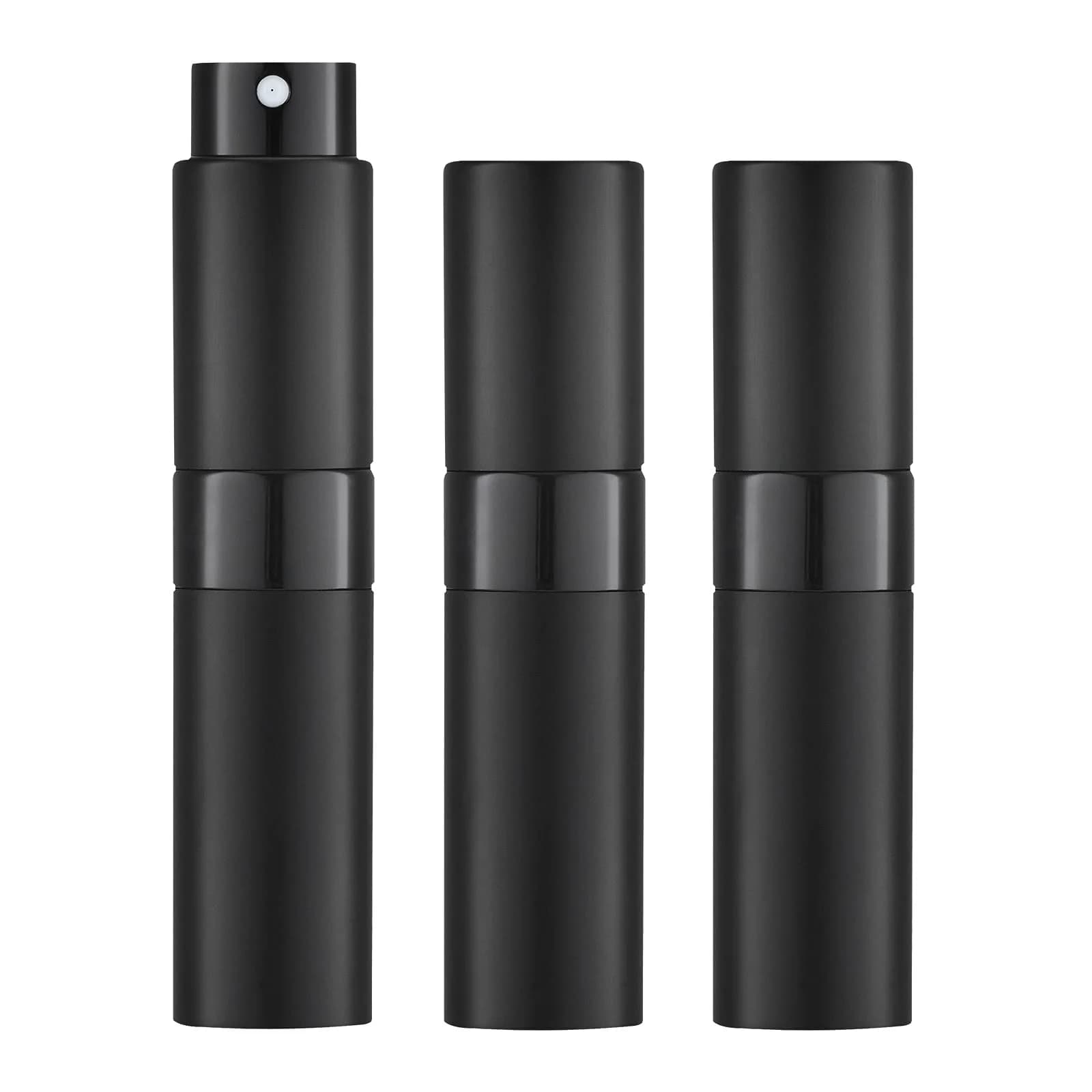 LISAPACK Refillable Perfume Atomizer Spray Bottle 8ml (0.27 Fl Oz) - Pack of 3 Black | Twist-Up Leak-Proof Design - main product image