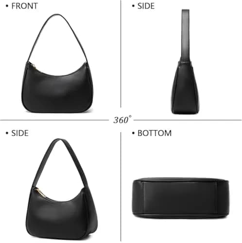 CYHTWSDJ Black Hobo Tote Handbag Mini Clutch Purse with Zipper Closure | Cute PU Leather Shoulder Bag for Women thumbnail 6