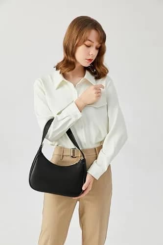 CYHTWSDJ Black Hobo Tote Handbag Mini Clutch Purse with Zipper Closure | Cute PU Leather Shoulder Bag for Women thumbnail 3