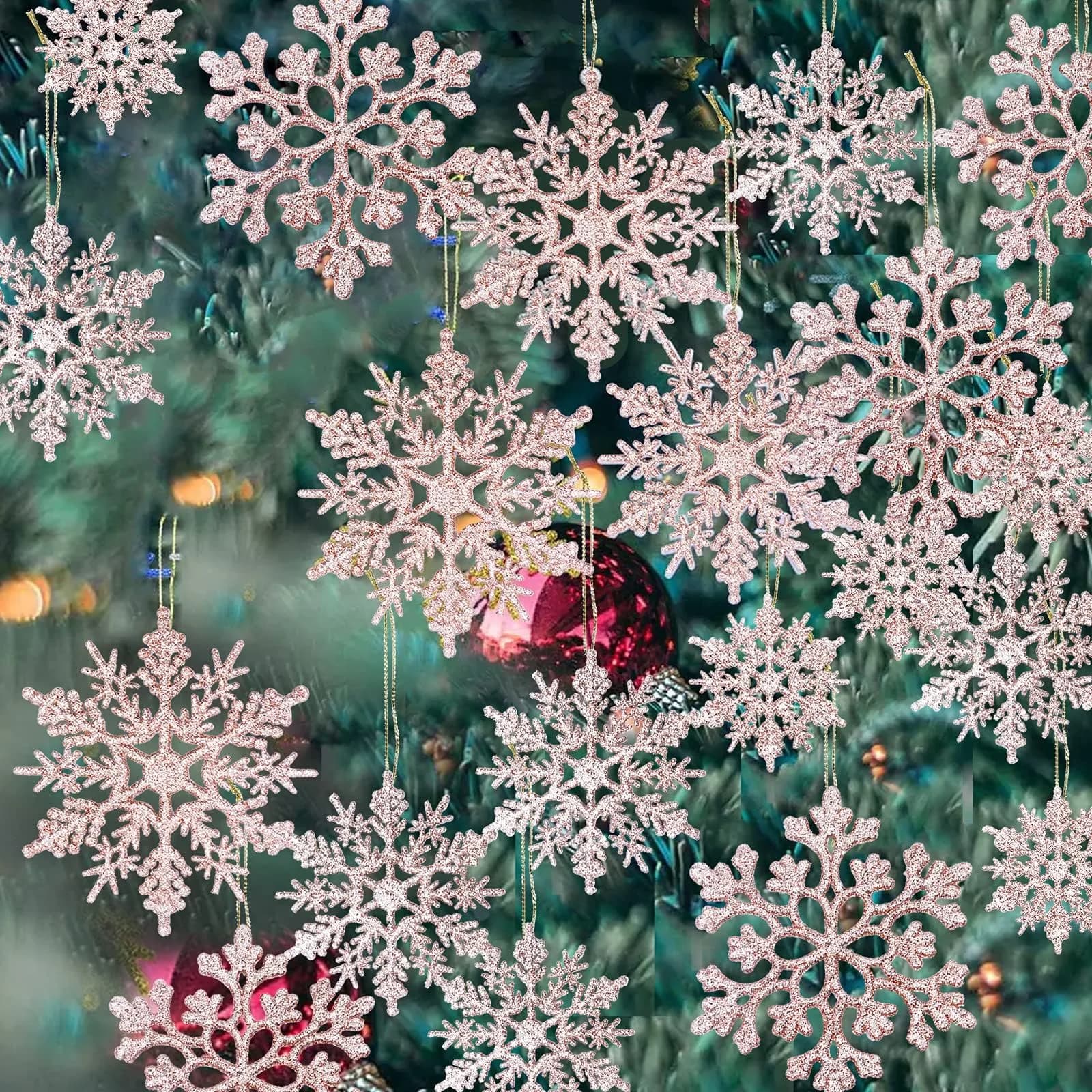 GuassLee 36 Pack Plastic Rose Gold Snowflake Ornaments | Winter Decorations for Christmas & Holiday Season - main product image