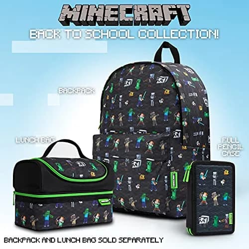 Minecraft Kids Pencil Case Stationery Pens Colored Pencils Notebook School Supplies Gamer Gifts for Boys (Black) | 2 Compartment Zippered Organizer thumbnail 6