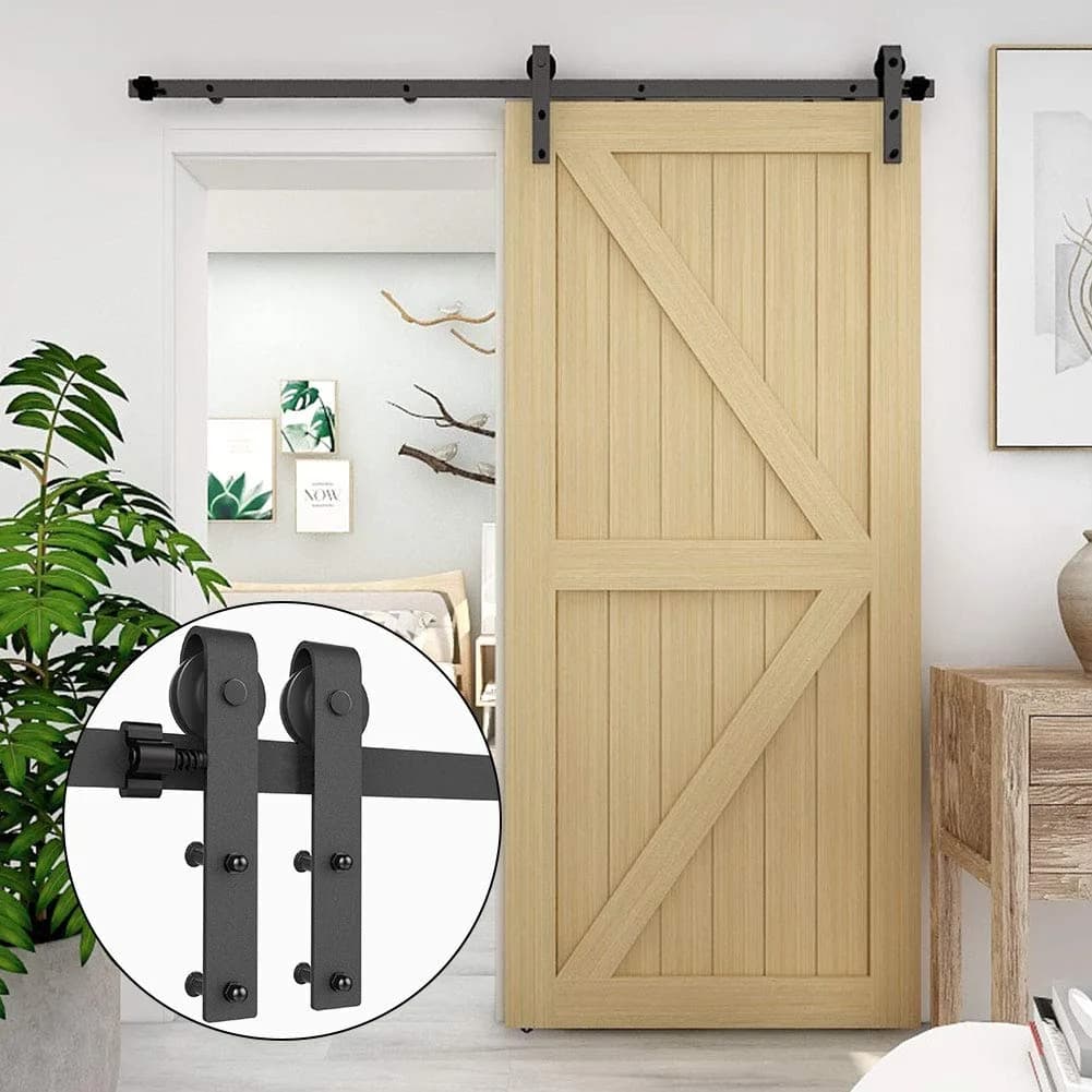 CCJH 9.6ft Sliding Barn Door Hardware Kit for Single Wooden Door | Max Fit 59'' Wide Door Panel — 6.6FT