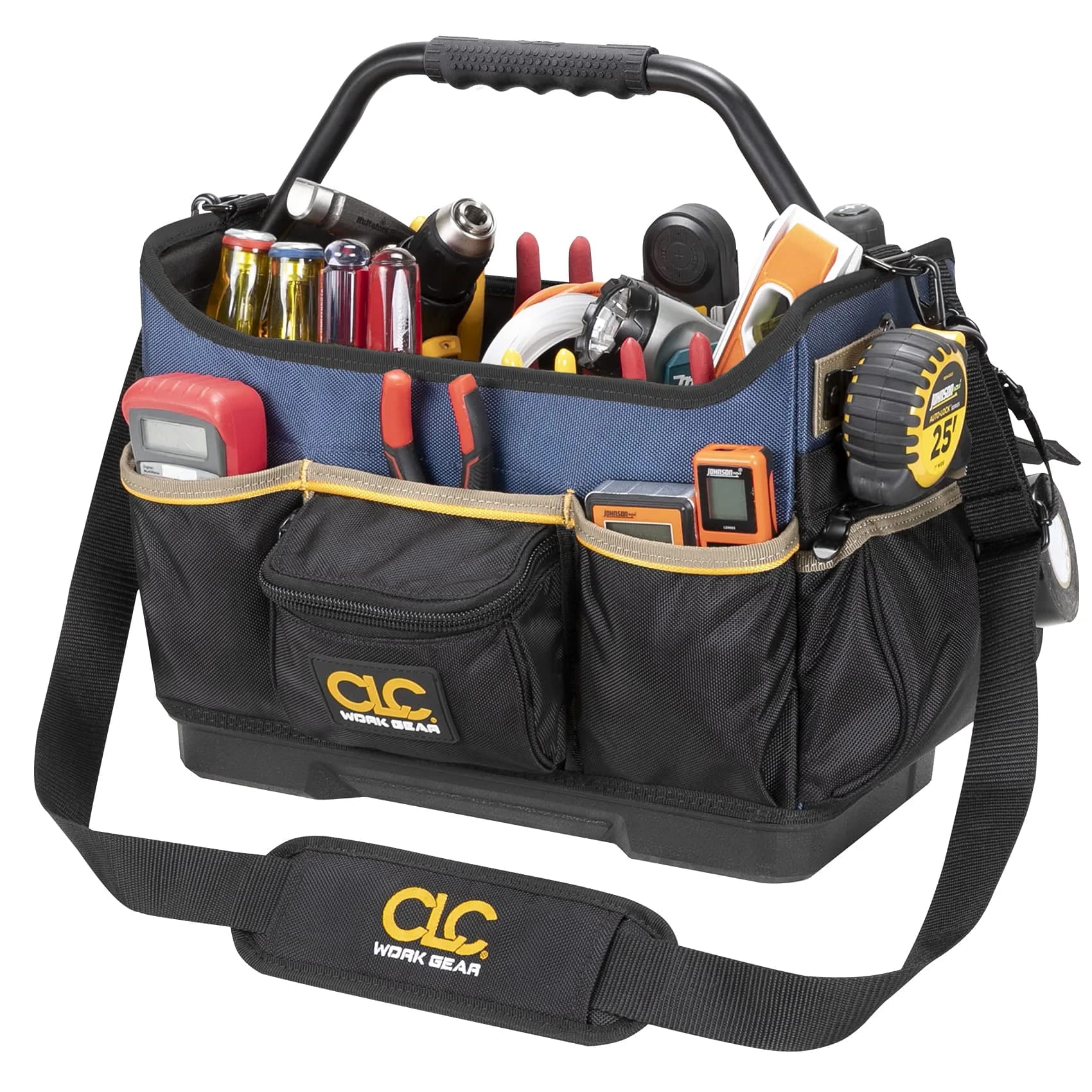 Custom Leathercraft PB1580 15" Molded Base Open-Top Toolbox | Heavy-Duty Tool Carrier for Worksites — Black