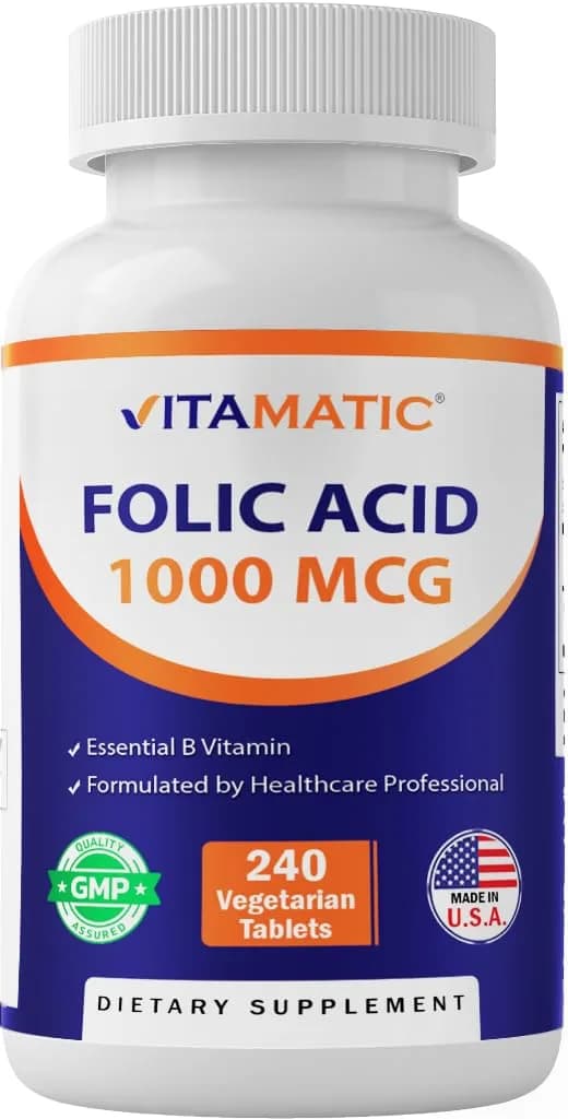 Vitamatic Folic Acid 1000 mcg (1 mg) | Supports Cell Growth & DNA Synthesis