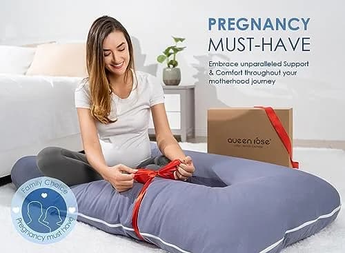 QUEEN ROSE Cooling U-Shaped Pregnancy Pillow 55in (140cm) with Cooling Silky Jersey Cover | Full Body Maternity Support Pillow thumbnail 5