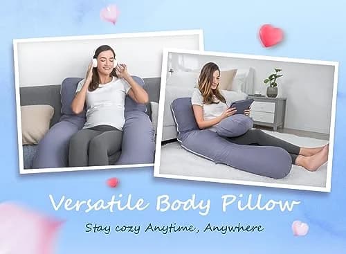 QUEEN ROSE Cooling U-Shaped Pregnancy Pillow 55in (140cm) with Cooling Silky Jersey Cover | Full Body Maternity Support Pillow thumbnail 6