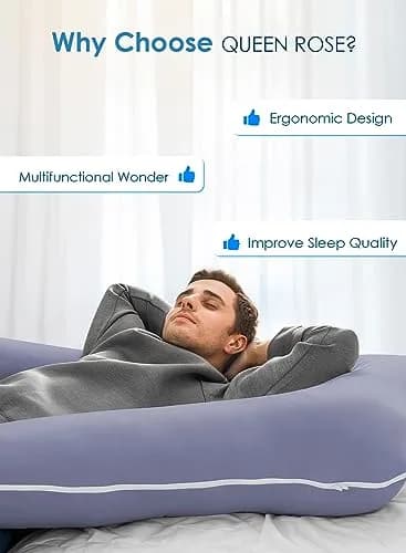 QUEEN ROSE Cooling U-Shaped Pregnancy Pillow 55in (140cm) with Cooling Silky Jersey Cover | Full Body Maternity Support Pillow thumbnail 7