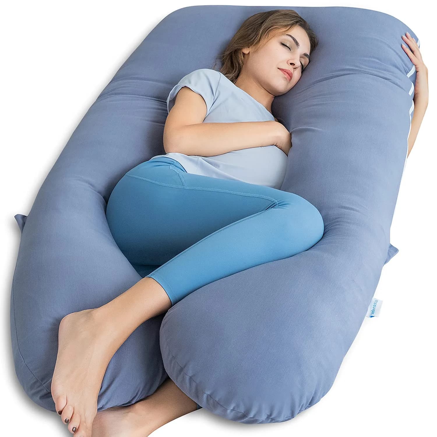QUEEN ROSE Cooling U-Shaped Pregnancy Pillow 55in (140cm) with Cooling Silky Jersey Cover | Full Body Maternity Support Pillow - main product image