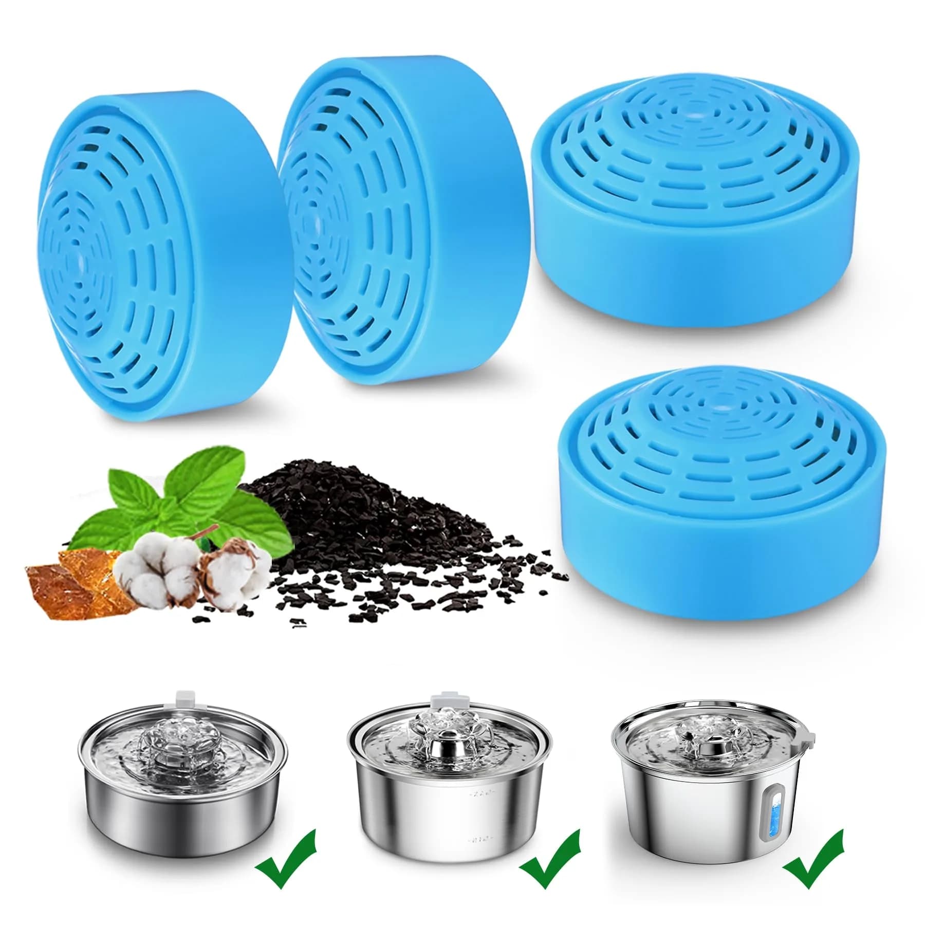OYES Cat Water Fountain Filters 4 Pack | Compatible with 2.0L/67oz Stainless Steel Pet Fountains
