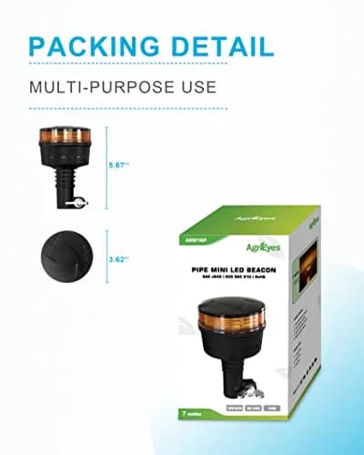 Agrieyes W16P Amber LED Beacon Light with Pipe Mount, 19W 12-24V | SAE J845 Certified Emergency Strobe thumbnail 4