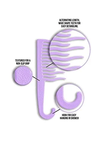 XO Curls Shower Detangling Hair Comb, Wide Tooth, Lavender | Gentle on Curly & Wavy Hair thumbnail 3