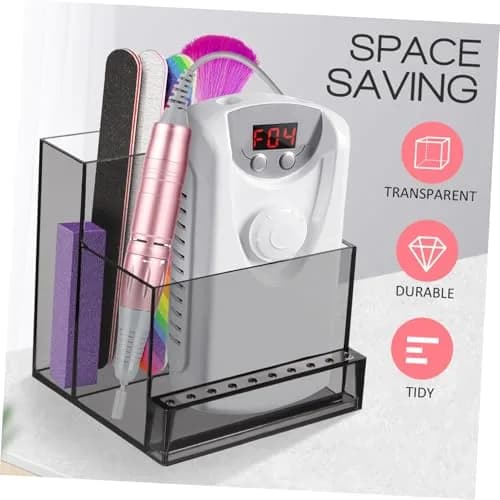 FRCOLOR Nail Drill Grinding Bit Holder Box 10.3x9.7cm Black | Professional Nail Art Organizer thumbnail 2
