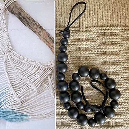 OCIOLI Black Wood Bead Curtain Tieback Set of 2 | Boho Curtain Holdbacks with Metal & Adhesive Hooks (48 cm / 18.9 in) thumbnail 7