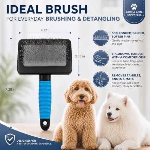 DSKRUI Long Haired Dog Brush with 1-Inch Stainless Steel Pins | Gentle Detangling & Shedding Control thumbnail 6