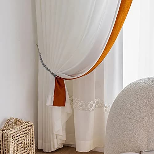 OCIOLI Grey Wood Bead Curtain Tiebacks with Hooks - 2 Pack | Boho Decor for Bedroom & Nursery thumbnail 3