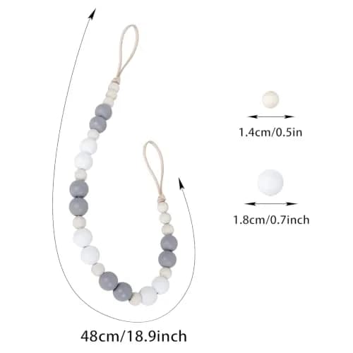 OCIOLI Wood Bead Curtain Tiebacks with Hooks, Boho Style, 18.9" Total Length (Set of 2, White/Gray/Wood) thumbnail 7