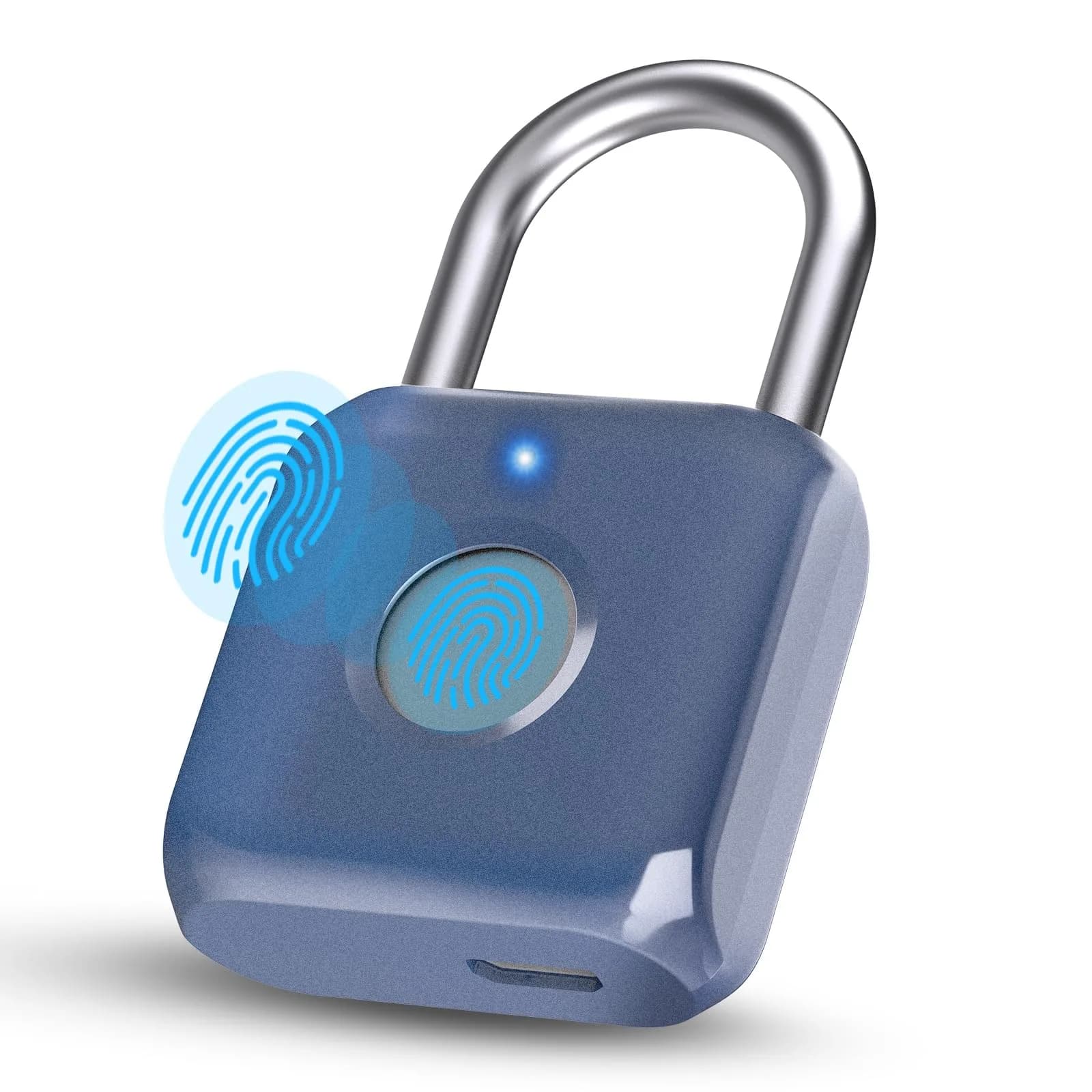 Pothunder Biometric Fingerprint Padlock Blue | Keyless USB Rechargeable Lock for Gym Lockers, Luggage, Backpacks