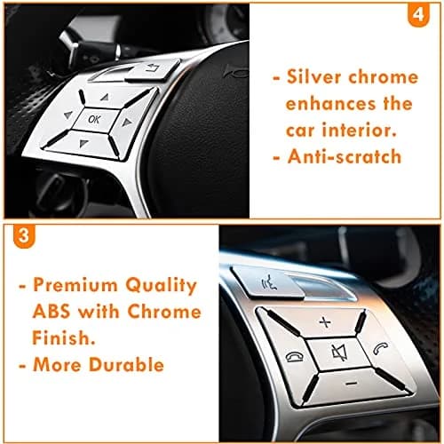 Moonlinks Chrome Square Steering Wheel Button Covers 12-Pack | Interior Trim for Mercedes A B C E G SL GL GLA CLA GLK SLK CLS Class thumbnail 5