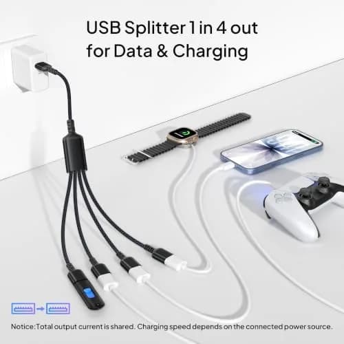 Elebase 1ft 4-Port USB-A Splitter Cable | Connect More Peripherals Instantly thumbnail 2